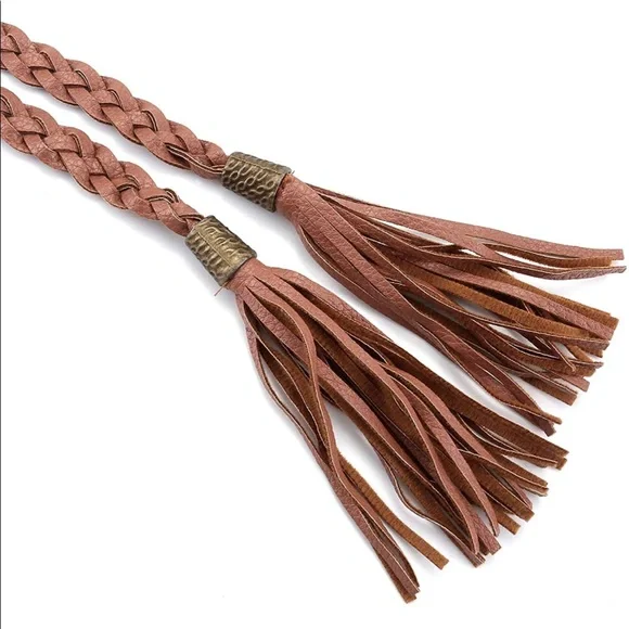 Braided Skinny Woven Tassel Belt Necklace - Picture 8 of 9